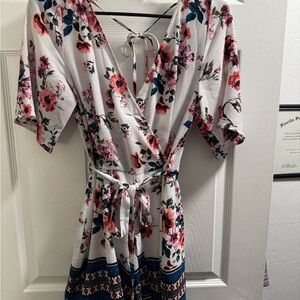 Francesca's Collections Floral Wrap Jumpsuit - White and Pink